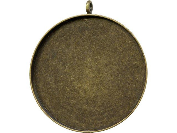 Antiqued Brass Plated Bezel Cup, Round, 35mm, 1 Loop (12 Pieces)
