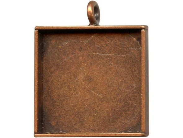 Antiqued Copper Plated Bezel Cup, Square, 17mm, 1 Loop (12 Pieces)