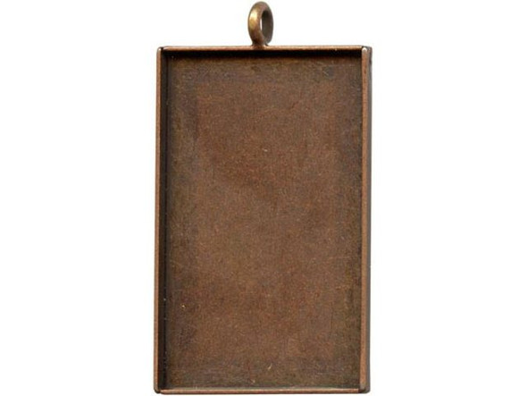 Antiqued Copper Plated Bezel Cup, Rectangle, 32x19mm, 1 Loop (12 Pieces)
