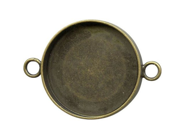 Antiqued Brass-Plated Bezel Cup, Round 20mm with 2 Loops