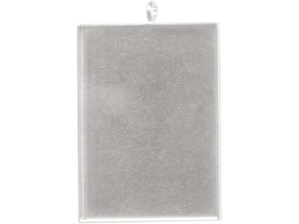 Silver Plated Bezel Cup, Rectangle, 38x27mm, 1 Loop (12 Pieces)