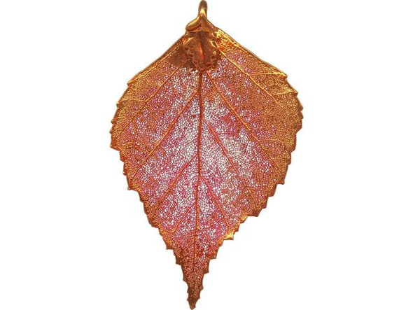 Copper Plated Birch Wood Pendant, Plated Leaf (Each)