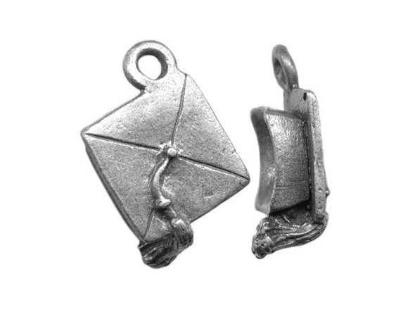 Antiqued Silver Plated Pewter Charm, Graduation Cap, Cast (12 Pieces)