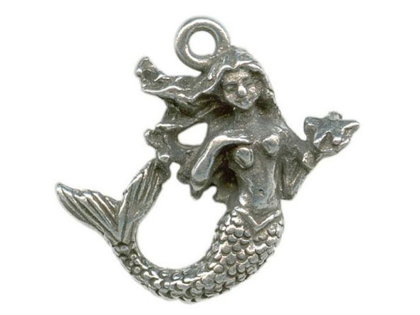 Antiqued Silver Plated Pewter Charm, Mermaid, Cast (12 Pieces)