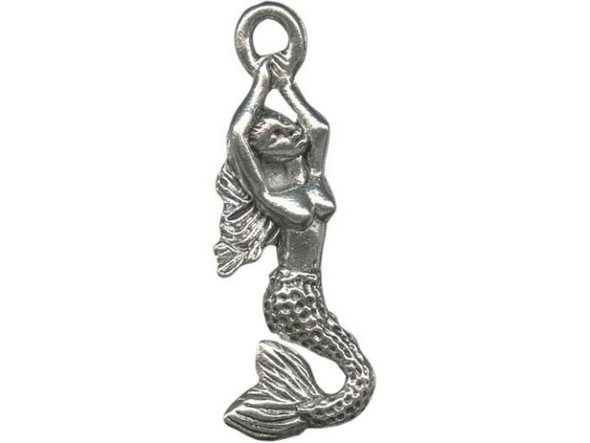 Antiqued Pewter Plated Charm, Cast, Stretching Mermaid (10 Pieces)
