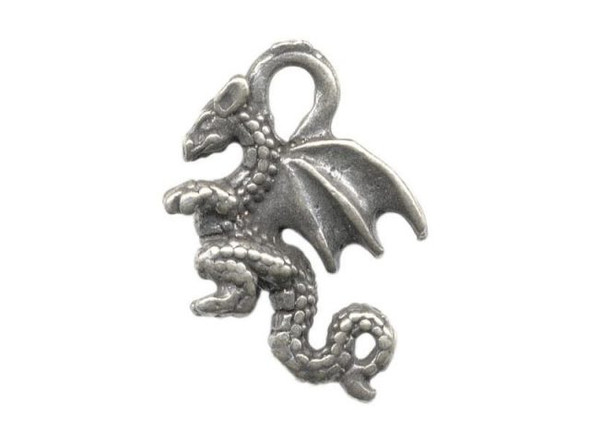 Antiqued Pewter Plated Charm, Small Dragon, Cast, Antiqued Pewter (10 Pieces)