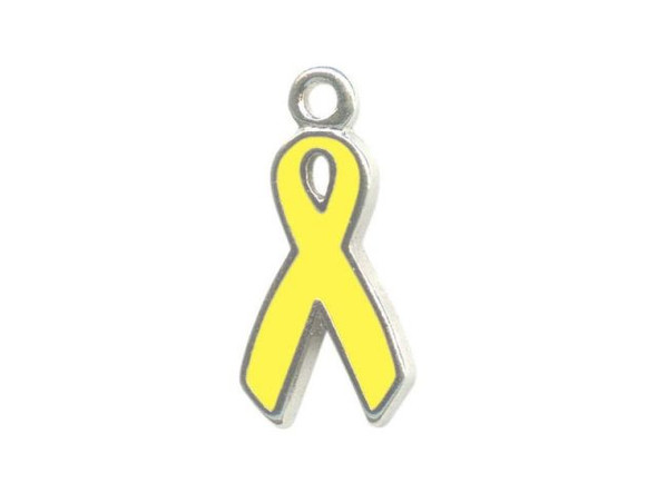 Yellow Silver Plated Pewter Yellow Ribbon Charm, Cast (10 Pieces)