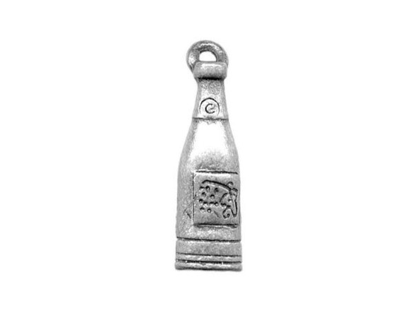 Antiqued Silver Plated Pewter Charm, Wine Bottle, Cast - (Clearance) #49-926
