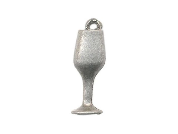 Antiqued Silver Plated Pewter Charm, Wine Glass, Cast (12 Pieces)