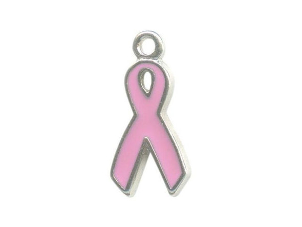 Pink/ Silver Plated Pewter Pink Ribbon Charm, Cast (10 Pieces)