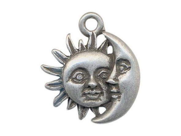 Antiqued Silver Plated Pewter Charm, Sun/Moon, Cast (12 Pieces)