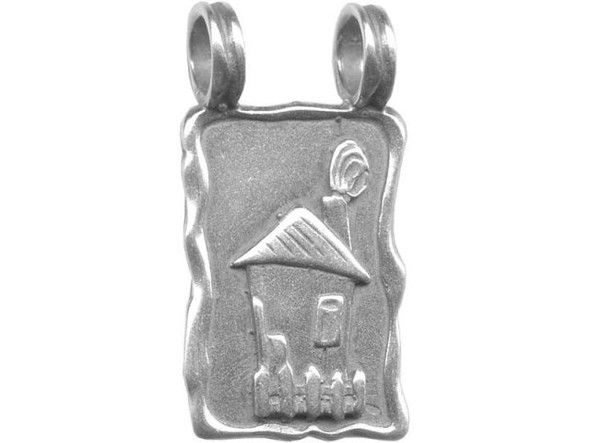 JBB Findings Antiqued Silver Plated Pendant, Cast, Fairy House, Rectangle (Each)