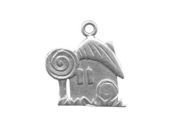 JBB Findings Antiqued Silver Plated Charm Fairy House with Round Tree (Each)