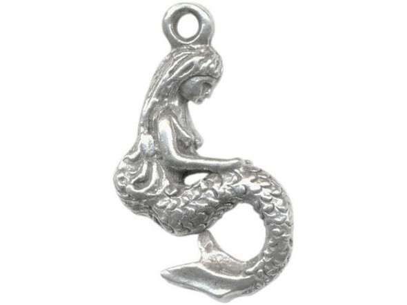 Antiqued Pewter Plated Charm, Cast, Mermaid, 3-D (10 Pieces)