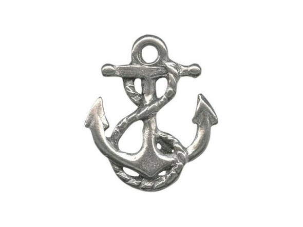 Antiqued Pewter Plated Anchor with Rope Charm, Cast (10 Pieces)
