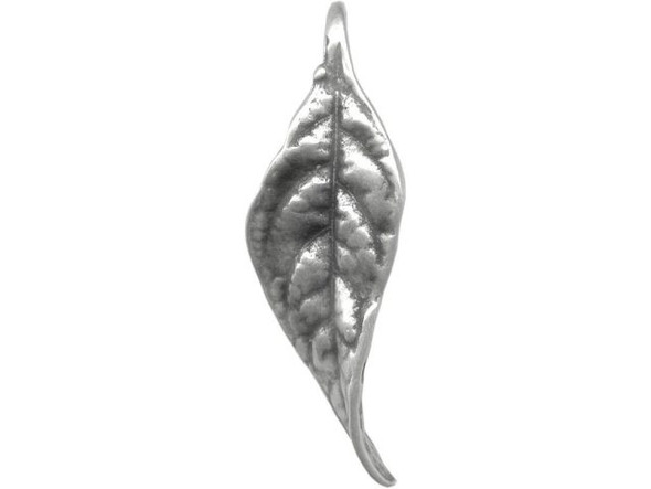 B & B Benbassat Antiqued Silver Plated Pewter Charm, Cast, Leaf, 32x13mm (Each)