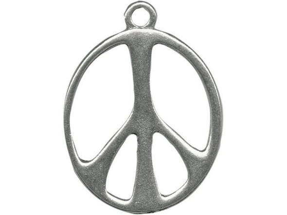 Antiqued Pewter Plated Charm, Cast, Oval Peace Sign (10 Pieces)