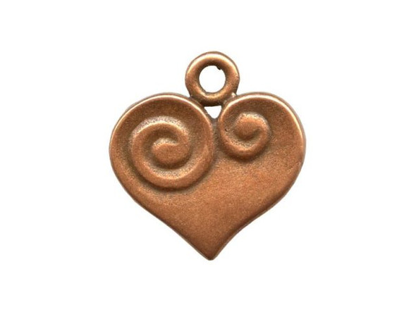 JBB Findings Pewter Charm, Double Spiral Heart, Antique Copper Plate (Each)