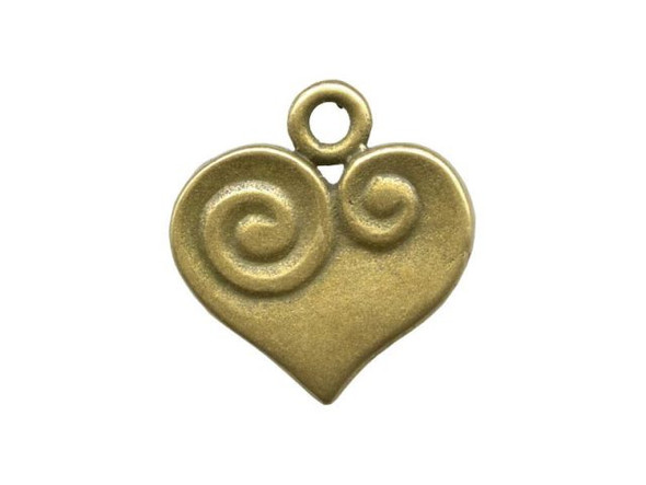 JBB Findings Pewter Charm, Double Spiral Heart, Antiqued Brass Plate (Each)