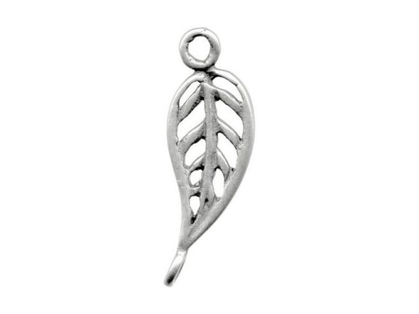 25mm 2-Loop Leaf Connector Charm, JBB - Antiqued Silver Plated (Each)