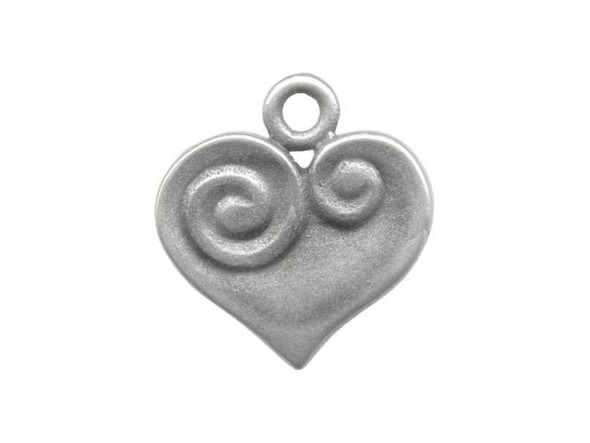 JBB Findings Pewter Charm, Double Spiral Heart, Antique Silver Plate (Each)