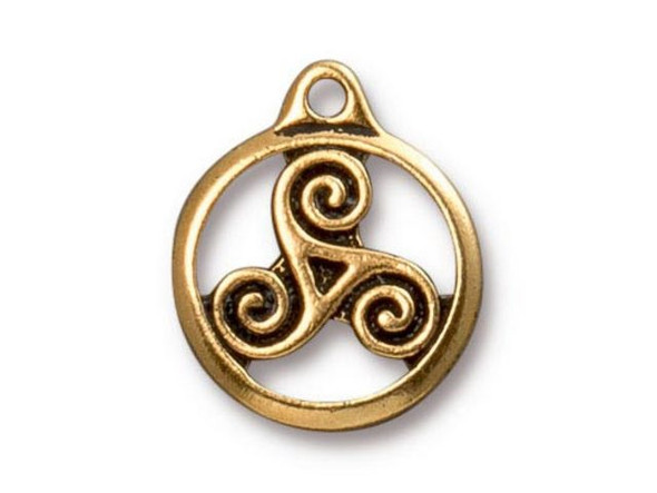 TierraCast Antiqued Gold Plated Charm, Small Triskele (each)
