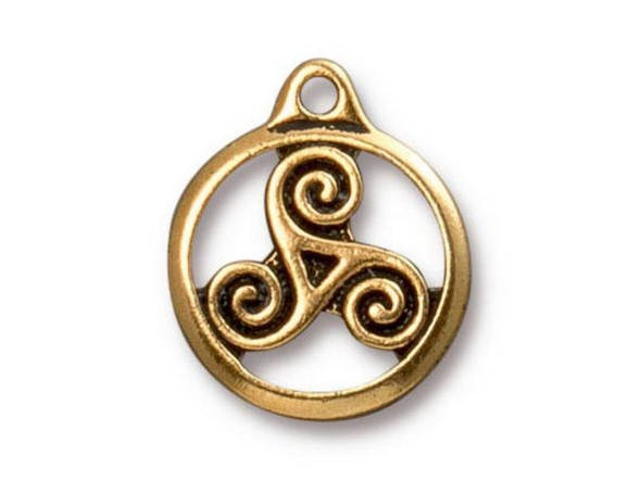 TierraCast Antiqued Gold Plated Charm, Small Triskele (Each)