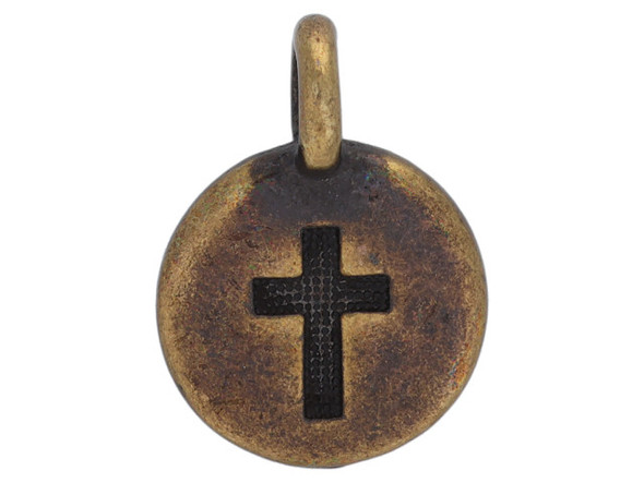 TierraCast Antiqued Brass Plated Cross Charm (Each)