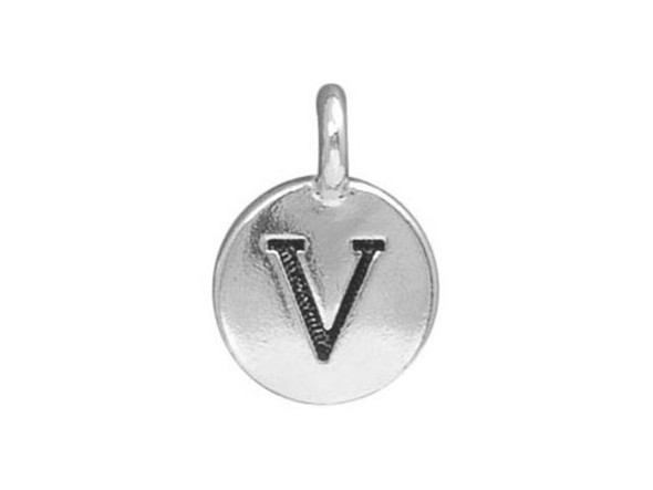 TierraCast Antiqued Silver Plated V Letter Charm (Each)