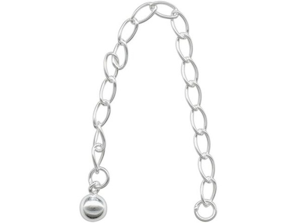 Sterling Silver Curb Chain with Ball, 3" Necklace Extender (Each)