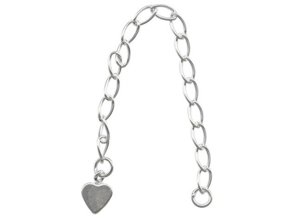 Sterling Silver Curb Chain with Heart, 3" Necklace Extender (Each)