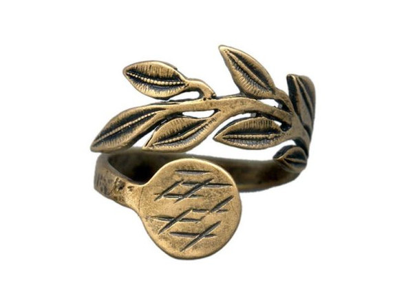JBB Findings Antiqued Brass Plated Finger Ring Blank, Adjustable, Foliage Design (Each)