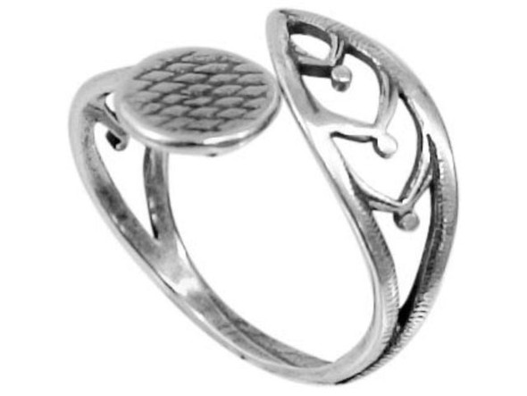 JBB Findings Antiqued Silver Plated Finger Ring Blank, Adjustable, Open Leafy Design (Each)