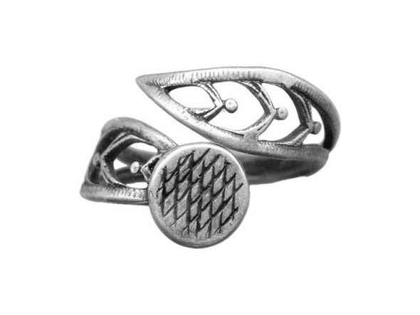 JBB Findings Antiqued Silver Plated Finger Ring Blank, Adjustable, Open Leafy Design (Each)