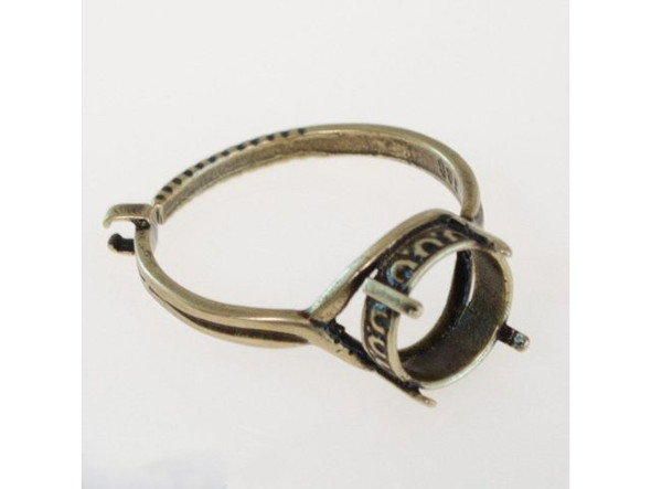 Ring Blank, 10mm Post Bezel Setting w Locking Adjustable Band, Antiqued Brass Plate (Each)