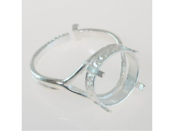 Ring Blank, Locking Adjustable Band with 14mm Post Bezel - Silver Plated (Each)