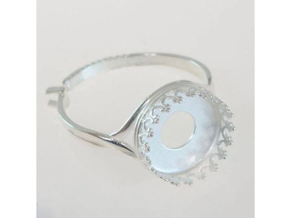 Ring Blank, 10mm Crown Bezel Setting and Locking Adjustable Band, Silver Plated (Each)