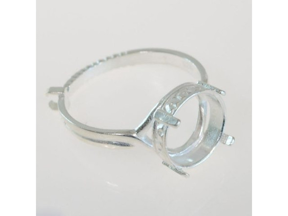 Ring Blank, Locking Adjustable Band with 12mm Post Bezel - Silver Plated (Each)