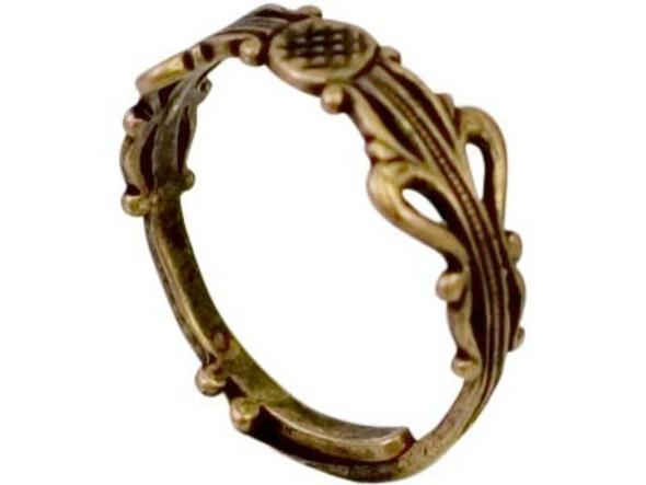 JBB Findings Antiqued Brass Plated Finger Ring Blank, Adjustable, Violin Neck Design (Each)
