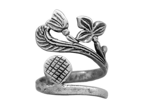 JBB Findings Antiqued Silver Plated Finger Ring Blank, Adjustable, Tassel Design (Each)