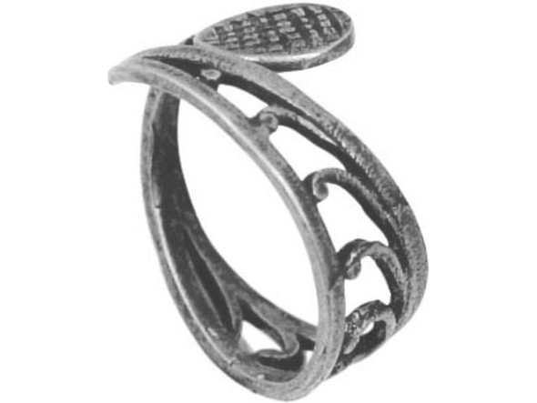 JBB Findings Antiqued Silver Plated Finger Ring Blank, Adjustable, Open Waves Design (Each)