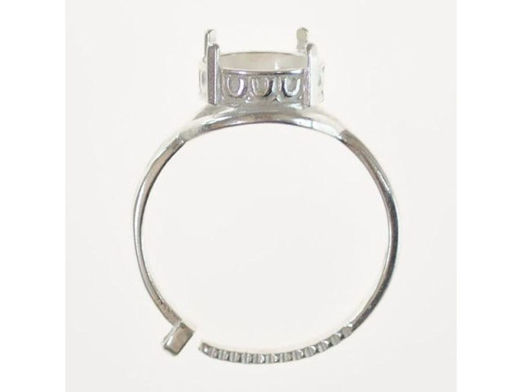 Ring Blank, 10mm Post Bezel Setting and Locking Adjustable Band, Silver Plated (Each)