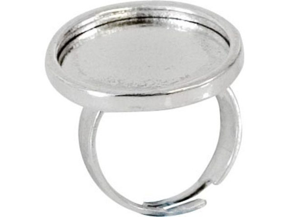 Silver Plated Finger Ring Blank, Adjustable, Bezel Round (Each)