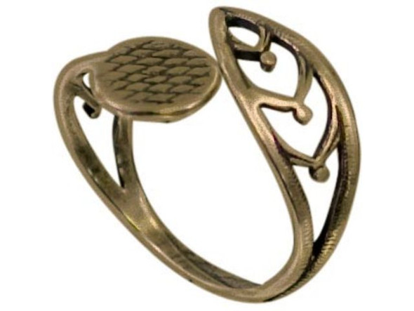 JBB Findings Antiqued Brass Plated Finger Ring Blank, Adjustable, Open Leafy Design (Each)