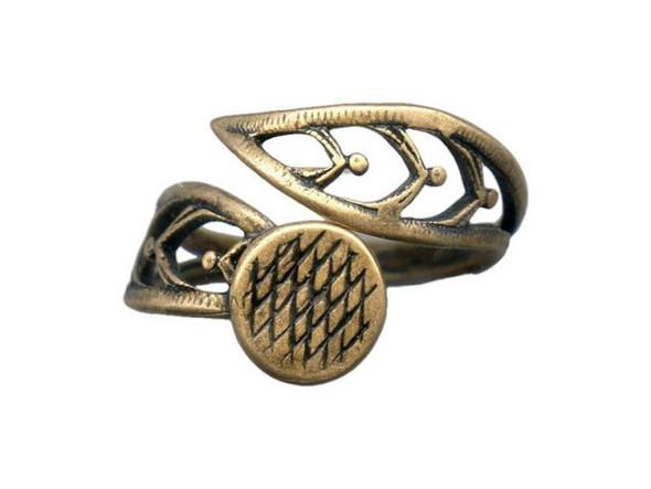 JBB Findings Antiqued Brass Plated Finger Ring Blank, Adjustable, Open Leafy Design (Each)
