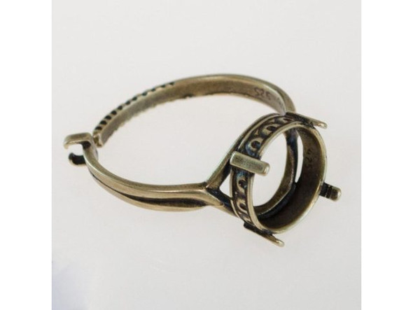 Ring Blank, Locking Adjustable Band with 12mm Post Bezel - Antiqued Brass Plated (Each)