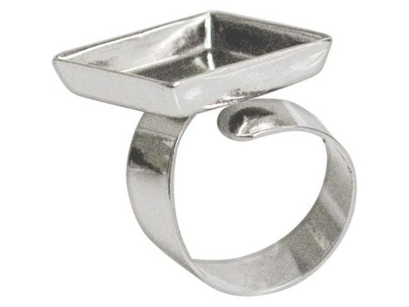 Chrome Plated Finger Ring Blank, Adjustable, Square Cup (10 Pieces)