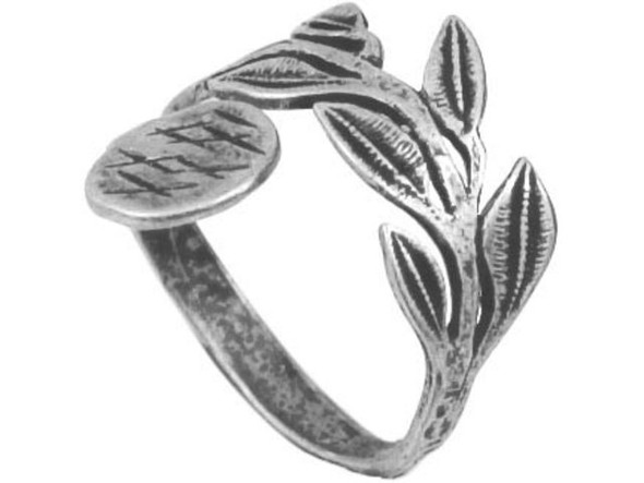 JBB Findings Antiqued Silver Plated Finger Ring Blank, Adjustable, Foliage Design (Each)