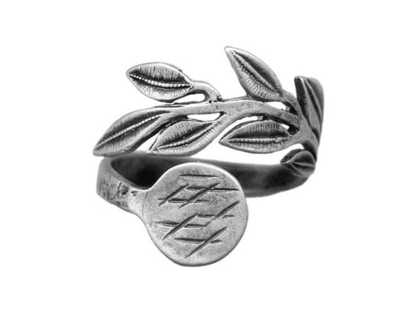 JBB Findings Antiqued Silver Plated Finger Ring Blank, Adjustable, Foliage Design (Each)