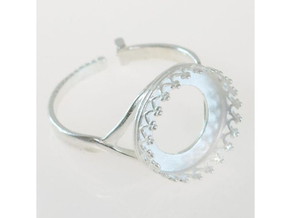 Ring Blank, Locking Adjustable Band with 14mm Crown Bezel - Silver Plated (Each)